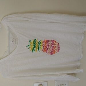 Women's talbots long sleeve white tee sequin pineapple beachy tropical M